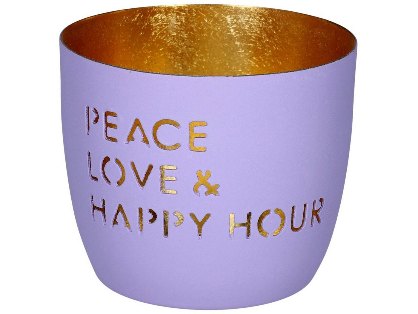 Giftcompany Windlicht Madras Windlicht M Peace, Love & Happy hour lila/gold 8,5cm Giftcompany Windlicht Madras Windlicht M Peace, Love & Happy hour lila/gold 8,5cm von Giftcompany