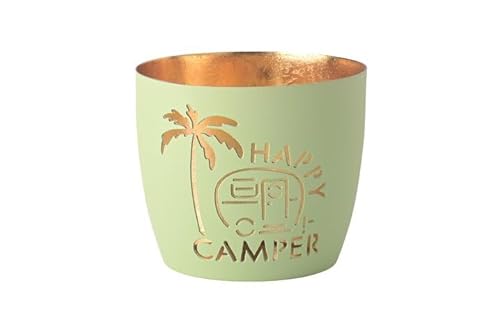 Windlicht Madras Happy Camper Eisen Höhe 8,5 cm pastellgrün Gold von Giftcompany