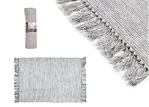 Flickenteppich grau blau, Fleckerlteppich Läufer Flur, Baumwollteppich waschbar, Grösse: 80x120 cm, Teppich Wohnzimmer, Küchenteppich, Balkon Teppich Läufer, Carpet, Kleiner Teppich Kurzflor von Giftdecor