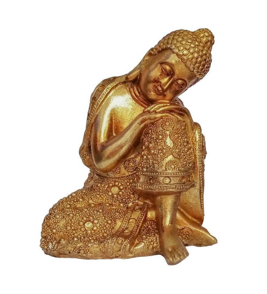 Giftdecor Buddhafigur Buddha Figur 12x16cm Gold Auf Knie aus Polyresin 91 (auf linkes Knie), Thai Budda Garten Statue Feng Shui Deko Decoration von Giftdecor