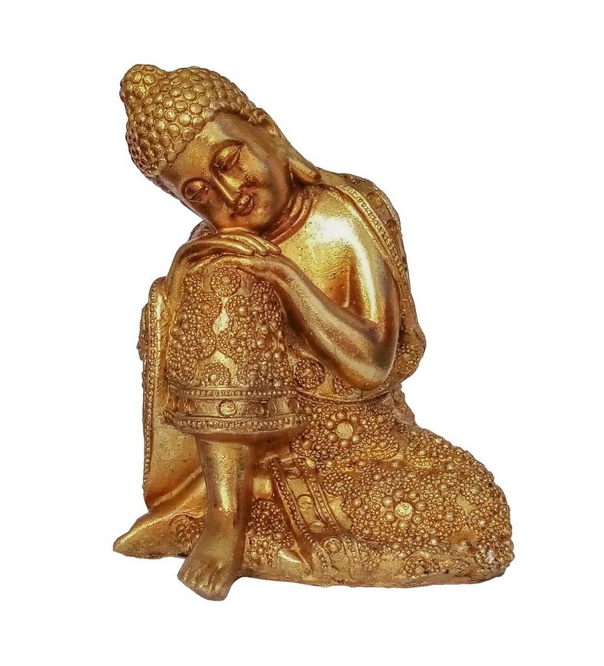 Giftdecor Buddhafigur Buddha Figur 12x16cm Gold Auf Knie aus Polyresin 91 (auf rechtes Knie), Thai Budda Garten Statue Feng Shui Deko Decoration von Giftdecor