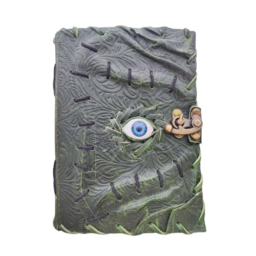 GifteQ Handcrafted Leather Journal with Mystic Eye Design, Burgundy Red, Vintage Style Hardcover Notebook with Antique Bronze Clasp, Hocus Pocus Collection (Green) von GifteQ
