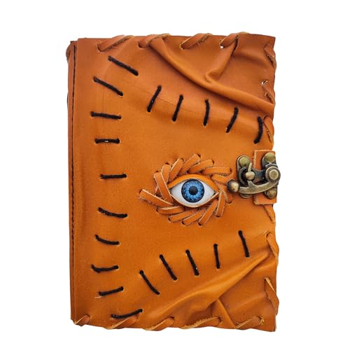 GifteQ Handcrafted Leather Journal with Mystic Eye Design, Burgundy Red, Vintage Style Hardcover Notebook with Antique Bronze Clasp, Hocus Pocus Collection (Orange) von GifteQ