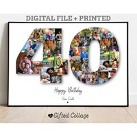 40. Geburtstag Foto Collage, Personalisierte Benutzerdefinierte Zahl Bild Digital A4 Druckbar Männer Frauen Jahrestag Geschenk Idee Für Ihn Ihr von GiftedCollageCo