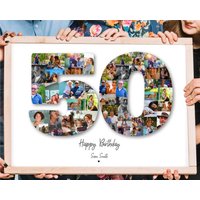 50. Geburtstag Foto Collage, Personalisierte Benutzerdefinierte Zahl Bild Digital A4 Druckbar Männer Frauen Jubiläum Geschenk Idee Für Ihn Ihr von GiftedCollageCo