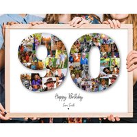 90. Geburtstag Foto Collage, Personalisiert Benutzerdefinierte Zahl Bild Digital A4 Druckbar Männer Frauen Jubiläum Geschenk Idee Für Ihn Ihr von GiftedCollageCo