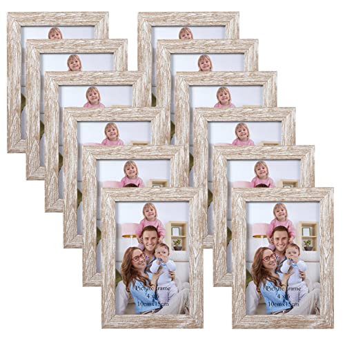 Giftgarden 12 Stück Bilderrahmen Set 10x15 cm - Moderne Beige Holzmaserung Fotorahmen Collage für 15x10 cm Fotos und Bilder, Wand- oder Tischaufsteller von Giftgarden