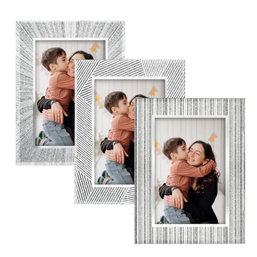 Giftgarden 3 Stück Glas Bilderrahmen 10x15 cm mit Silber Glitzer - Funkelnde Fotorahmen für Tischplatte - Perfekt für Babyfotos, Familienfotos und Hochzeitsfotos - Geschenk von Giftgarden