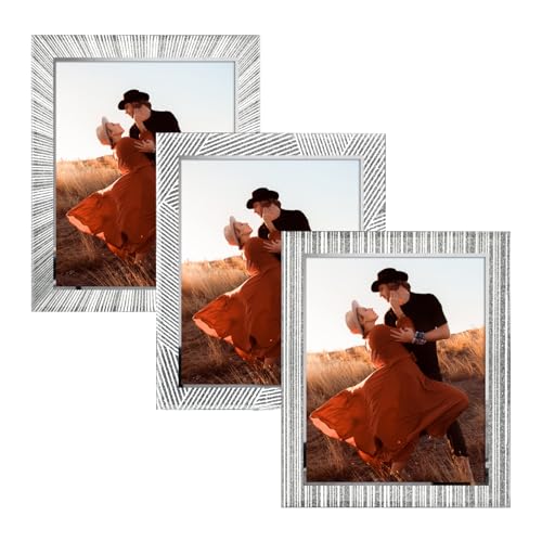 Giftgarden 3 Stück Glas Bilderrahmen 20x25 cm mit Silber Glitzer - Funkelnde Fotorahmen für Tischplatte - Perfekt für Babyfotos, Familienfotos und Hochzeitsfotos - Geschenk von Giftgarden