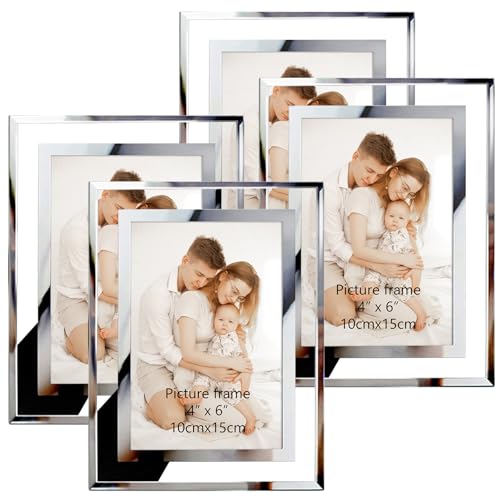 Giftgarden 4er Set Glas Bilderrahmen 10x15 cm - Silber Fotorahmen für 15x10 cm Fotos und Bilder für Babyfotos, Familienfotos und Hochzeitsfotos - Ideal für Tisch- und Heimdekoration von Giftgarden