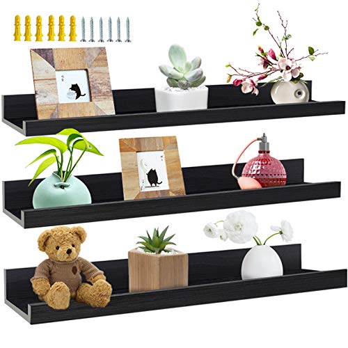 Giftgarden 60cm Lang Wandregal Schwarz, Schweberegal Bilderleiste für Wohnzimmer, Küche, Kinderzimmer, Schlafzimmer oder Büro, 3 Stück mit Verschiedenen Größen von Giftgarden