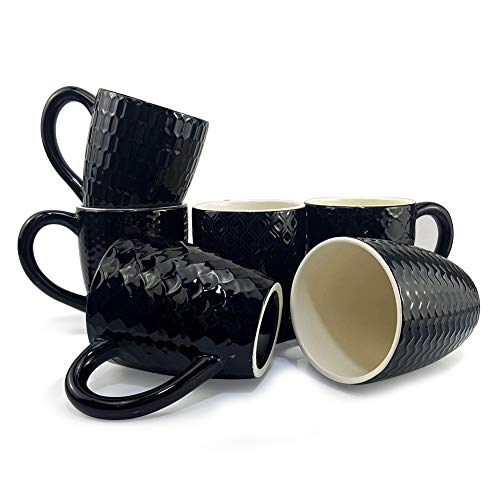 Giftgarden 6er-Set Schwarze Tasse aus Keramik mit unterschiedlicher Muster und Griff für Kaffee Tee Kakao Müsli, 350ML von Giftgarden