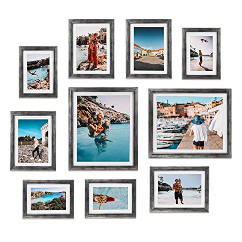 Giftgarden Antik-Silber-Bilderrahmen-Sortiment für Fotos in verschiedenen Größen, vier 10 x 15 cm, vier 12,7 x 17,8 cm, 20,3 x 25,4 cm, Galerie-Rahmen-Collage für Wand oder Tischplatte, 10 Stück, von Giftgarden
