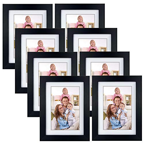 Giftgarden 8 Stück Bilderrahmen Set 10x15 cm mit Passepartout, Schwarze Fotorahmen ohne Passepartout für 13x18 cm Fotos oder Bilder, Wand- oder Tischaufsteller für Wohnzimmer Schlafzimmer Büros von Giftgarden