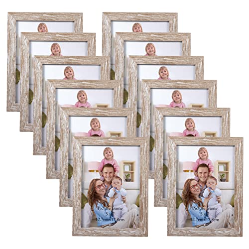 Giftgarden 12 Stück Bilderrahmen Set 13x18 cm - Moderne Beige Holzmaserung Fotorahmen Collage für 18x13 cm Fotos und Bilder, Wand- oder Tischaufsteller von Giftgarden