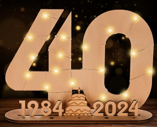 Giftota 2024 Originelle 40 Geburtstag Geschenk Frauen & Männer - Geldgeschenke Geburtstag 40 mit LED-Lichterketten - Dekorationen aus Holz - 40 Holz-Schild Gästebuch - Personalisierbares Geschenk von Giftota