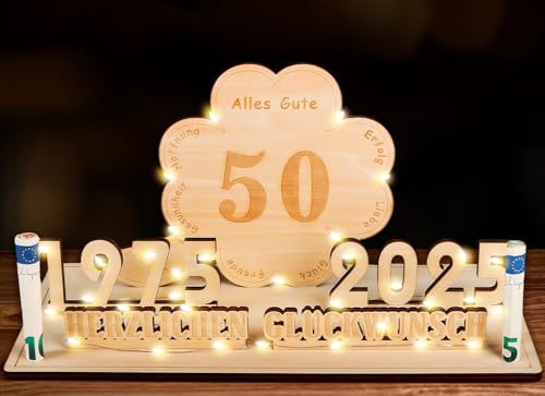 Giftota 2025 Glück Kleeblatt 50. Geburtstag Geldgeschenke Holz mit LED Lichterkette, Geschenke zum 50 Geburtstag Frau Mann, Wunscherfüller Geldgeschenk 50 Giftota 2025 Glück Kleeblatt 50. Geburtstag Geldgeschenke Holz mit LED Lichterkette, Geschenke zum 50 Geburtstag Frau Mann, Wunscherfüller Geldgeschenk 50 von Giftota