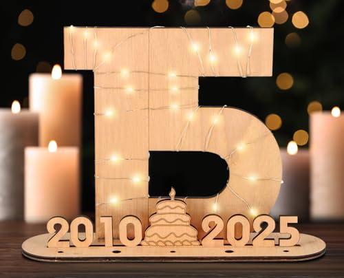 Giftota 2025 Originelle 15 Geburtstag Geschenk Frauen & Männer - Geldgeschenke Geburtstag 15 mit LED-Lichterketten - Dekorationen aus Holz - 15 Holz-Schild Gästebuch - Personalisierbares Geschenk von Giftota