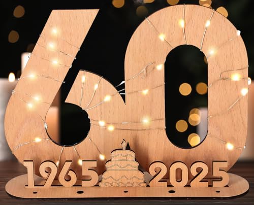 Giftota 2025 Originelle 60 Geburtstag Geschenk Frauen & Männer - Geldgeschenke Geburtstag 60 mit LED-Lichterketten - Dekorationen aus Holz - 60 Holz-Schild Gästebuch - Personalisierbares Geschenk von Giftota