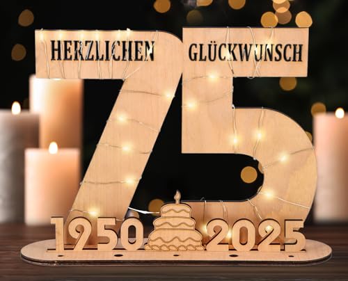 Giftota - 2025 Originelle 75 Geburtstag Geschenk Frauen & Männer - Geldgeschenke Geburtstag 75 mit LED Lichterkette Ständer - Holz-Schild Gästebuch - 75 Geburtstag Deko - Personalisierbares Geschenk Giftota - 2025 Originelle 75 Geburtstag Geschenk Frauen & Männer - Geldgeschenke Geburtstag 75 mit LED Lichterkette Ständer - Holz-Schild Gästebuch - 75 Geburtstag Deko - Personalisierbares Geschenk von Giftota