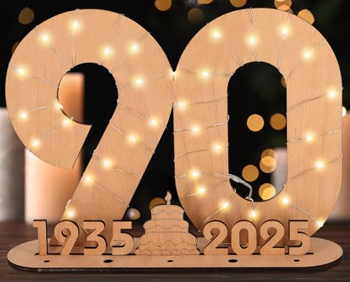 Giftota 2025 Originelle 90 Geburtstag Geschenk Frauen & Männer - Geldgeschenke Geburtstag 90 mit LED-Lichterketten - Dekorationen aus Holz - 90 Holz-Schild Gästebuch - Personalisierbares Geschenk von Giftota