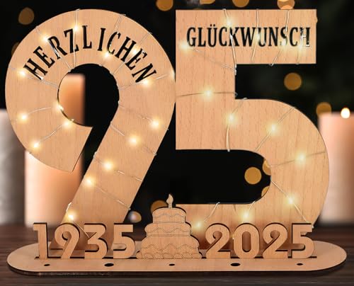 Giftota - 2025 Originelle 95 Geburtstag Geschenk Frauen & Männer - Geldgeschenke Geburtstag 95 mit LED Lichterkette Ständer - Holz-Schild Gästebuch - 95 Geburtstag Deko - Personalisierbares Geschenk von Giftota