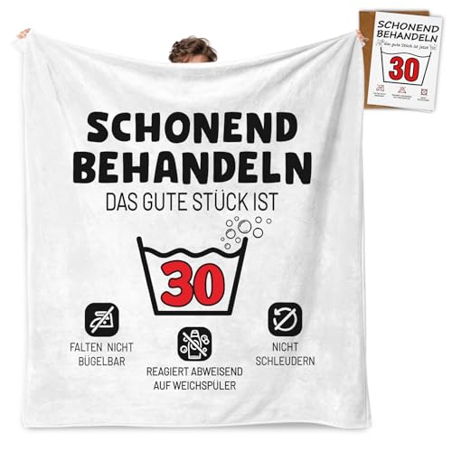 Giftota 30 Geburtstag Frauen Männer - 150x130CM Decke Geschenk mit Geburtstagskarte 30 - SCHONEND BEHANDELN -Geburtstagsgeschenk für Mama Papa Oma Opa Freundin Freundin Kollegin von Giftota
