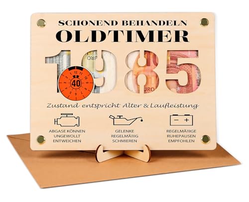 Giftota Geschenke zum 40 Geburtstag Mann, Witzige Geldgeschenke Holz mit Umschlag, Geldgeschenk 40. Geburtstag Mann - Schonend Behandeln 1985 Oldtimer von Giftota