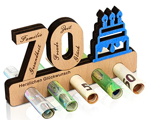 Giftota - 70. Geburtstag Geldgeschenk Holz - Geschenk zum 70.Geburtstag - Holz-Schild Gästebuch - Originelle Geldgeschenke - Geburtstag - Jubiläum - Geschenke aus Holz - Geschenke für Männer, Frau von Giftota