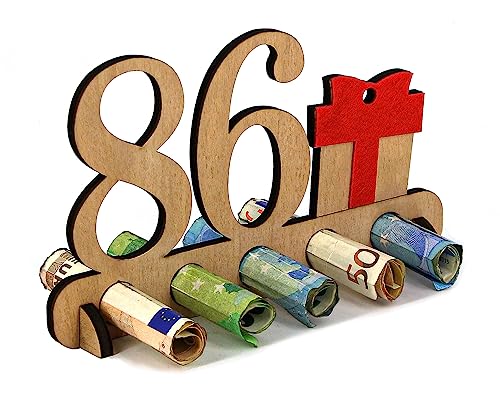 Giftota - 86. Geburtstag Geldgeschenk Holz - Geschenk zum 86.Geburtstag - Geburtstag Jubiläum - Geschenke aus Holz - Geschenke für Freunde, Familie von Giftota