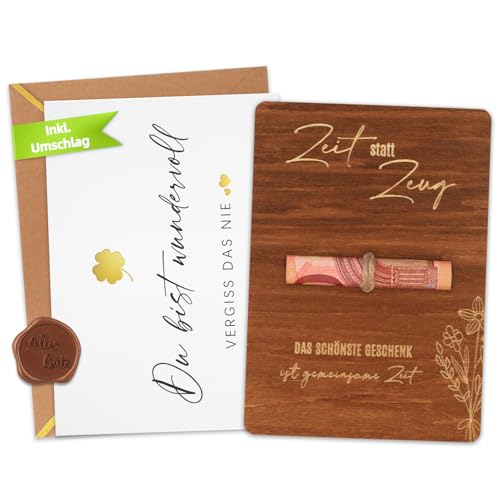 Giftota Geldgeschenke Geburtstag, Zeit statt Zeug Karte, Gutschein Verpackung mit Glückskarte A6 (Klappkarte mit Umschlag und Wachssiegel) von Giftota