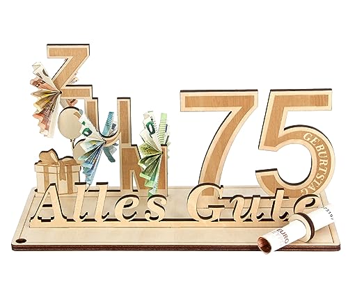 Giftota Geldgeschenke Geburtstag 75, Geschenke zum 75.Geburtstag Mann Frau, 75.Geschenke aus Holz Dekoration von Giftota