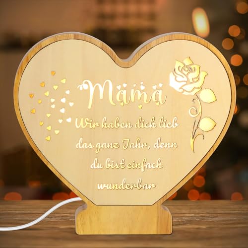 Giftota Geschenke für Mama, Muttertagsgeschenke für Mama, LED Herz Nachtlicht aus Holz mit Schönen Sprüchen, Geburtstagsgeschenk für Mama, Thanksgiving, Weihnachten Gsgeschenk von Giftota