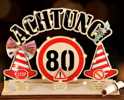Giftota Lustige 80. Geburtstag Geldgeschenke Holz mit LED Lichterkette - Auffällige Verkehrsschilder - Geschenke zum 80 Geburtstag Mann Frau, 80 Geldgeschenke Verpackung Giftota Lustige 80. Geburtstag Geldgeschenke Holz mit LED Lichterkette - Auffällige Verkehrsschilder - Geschenke zum 80 Geburtstag Mann Frau, 80 Geldgeschenke Verpackung von Giftota