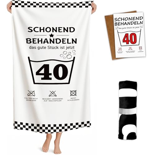 Giftota Lustige Geschenk 40 Geburtstag Männer Frauen - 160 x 80 cm Mikrofaser Strandtuch & Badetuch mit Geburtstagskarte 40, Strandhandtuch Schnelltrocknend - Schonend Behandeln 40 von Giftota