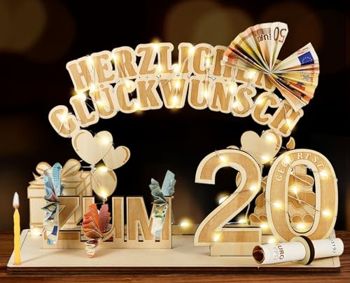 Giftota Original 20. Geburtstag Geldgeschenke Holz mit LED Lichterkette, Geschenke zum 20 Geburtstag Mann Frau, 20. Geburtstagsgeschenk Dekoration Giftota Original 20. Geburtstag Geldgeschenke Holz mit LED Lichterkette, Geschenke zum 20 Geburtstag Mann Frau, 20. Geburtstagsgeschenk Dekoration von Giftota