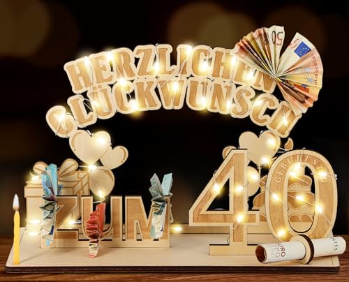 Giftota Original 40. Geburtstag Geldgeschenke Holz mit LED Lichterkette, Geschenke zum 40 Geburtstag Mann Frau, 40. Geburtstagsgeschenk Dekoration Giftota Original 40. Geburtstag Geldgeschenke Holz mit LED Lichterkette, Geschenke zum 40 Geburtstag Mann Frau, 40. Geburtstagsgeschenk Dekoration von Giftota