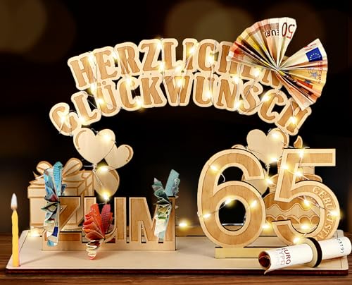 Giftota Original 65. Geburtstag Geldgeschenke Holz mit LED Lichterkette, Geschenke zum 65 Geburtstag Mann Frau, 65. Geburtstagsgeschenk Dekoration Giftota Original 65. Geburtstag Geldgeschenke Holz mit LED Lichterkette, Geschenke zum 65 Geburtstag Mann Frau, 65. Geburtstagsgeschenk Dekoration von Giftota