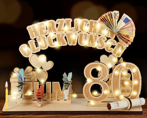 Giftota Original 80. Geburtstag Geldgeschenke Holz mit LED Lichterkette, Geschenke zum 80 Geburtstag Mann Frau, 80. Geburtstagsgeschenk Dekoration Giftota Original 80. Geburtstag Geldgeschenke Holz mit LED Lichterkette, Geschenke zum 80 Geburtstag Mann Frau, 80. Geburtstagsgeschenk Dekoration von Giftota