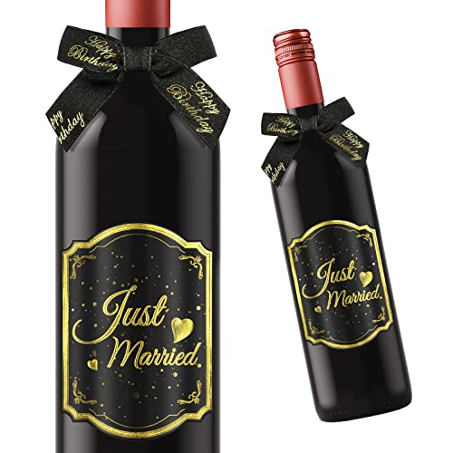 Giftota 2 Stück Hochzeit-Flaschenetikett & Geschenkschleifen - Weinetiketten Personalisiert Selbstklebend für Sekt und Schaumwein - Hochzeits Deko - Geburtstags-Geschenk für Männer & Frauen & Paar von Giftota
