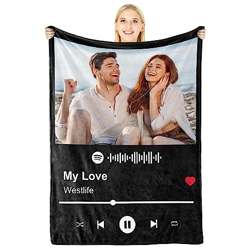 Giftove Personalisierte Geschenk mit Eigenem Bild im Spotify Musik Cover Design, Personalisierte Decke mit Foto, Jahrestag Geschenk für Sie & Ihn, Fotogeschenke für & Männer, Geburtstagsgeschenk von Giftove