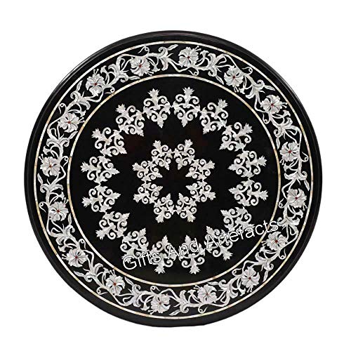 Indian Heritage Art and Crafts Couchtisch mit Blumenmuster, runde Form, schwarzer Marmor, 76,2 x 76,2 cm von Gifts And Artefacts