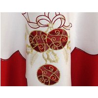 Rot Gold Bestickte Kugeln Auf Weißem Grundstoff Weihnachtstisch Topper Satin Weben Tischdecke Küche Esszimmer X325 von GiftsScotland