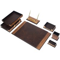 Holz Vision Schreibtisch Set Braun 8 Accessoires | Personalisiertes Set Geschenk Leder Kostenloser Versand von Giftyance