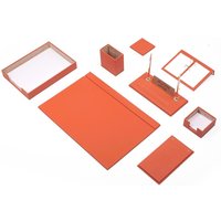 Leder Schreibtisch Organizer 10 Accessoires Orange | Personalisiertes Set Bestes Geschenk Für Alle Kostenloser Versand von Giftyance