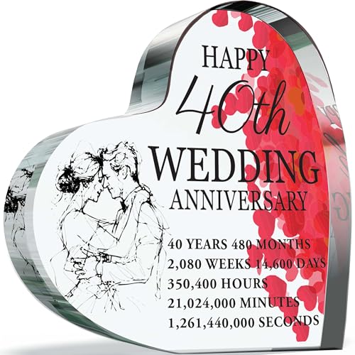 Schild zum 40. Hochzeitstag, romantisches Acrylherz, Geschenk für Ehefrau und Ehemann – Happy Rubinhochzeit – "I Love You", romantisches Acrylherz, Geschenk für Frauen und Männer, 100 mm x 100 mm, von Giftzie