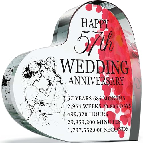 Schild zum 57. Hochzeitstag, romantisches Acrylherz, Geschenk für Ehefrau und Ehemann – Happy 57th Wedding Anniversary – I Love You, romantisches Acrylherz, Geschenk für Frauen und Männer, 100 mm x von Giftzie
