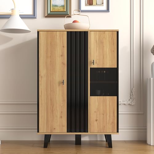 GigaXynium 180 cm TV-Schrank mit Holzmaserung – moderner Esszimmerschrank, 4 Türen, halbrunde Griffe (Holzfarbe D) von GigaXynium