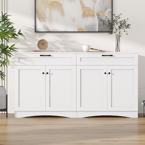 GigaXynium Anrichte, Wohnzimmer-Sideboard mit 2 Schubladen, Beistelltisch mit geschwungenem Design und schwarzem Griff, Mit 2 großen Schränken, insgesamt 7 Ablagefächer GigaXynium Anrichte, Wohnzimmer-Sideboard mit 2 Schubladen, Beistelltisch mit geschwungenem Design und schwarzem Griff, Mit 2 großen Schränken, insgesamt 7 Ablagefächer von GigaXynium