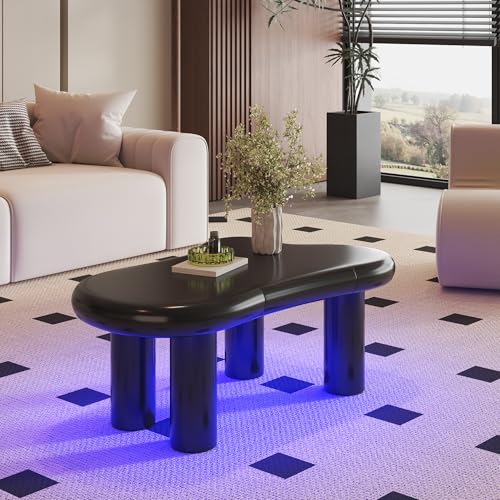 GigaXynium Couchtisch in Cloud-Form aus MDF mit 16-Farbiger LED-Beleuchtung & Schublade – Moderner Wohnzimmertisch, mit Stauraum (Schwarz) von GigaXynium
